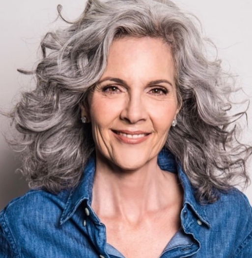 Grey Curly Hairstyle For Women Over 50
