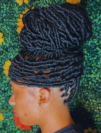Heavy Bun With Soft And Distressed Faux Locs
