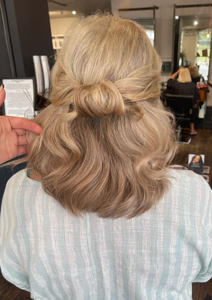 Knot With Sandy Blonde Half Up Half Down Hairstyle