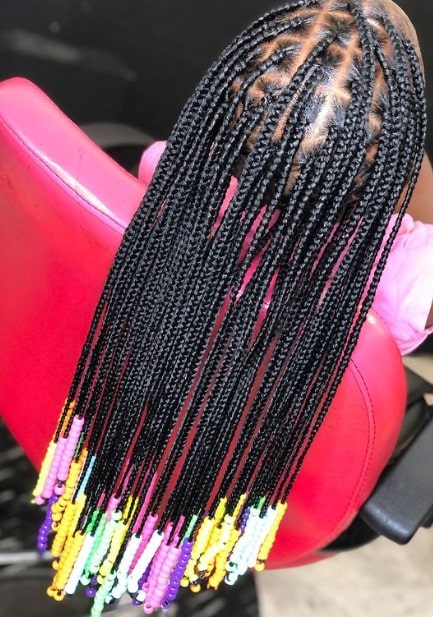 Knotless Box Braids And Beads Hairstyle For Kids