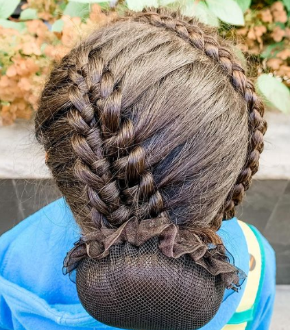 Laced dutch braid and suspended infinity braid ballet bun Cute hairstyle for girls