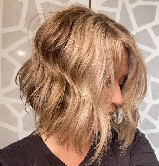 Layer Cut Messy Blonde Middle Part Bob