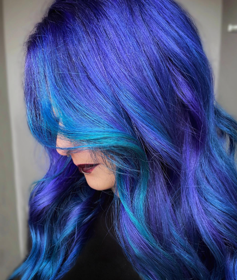Long Bangs With Blue And Purple Hair Ideas