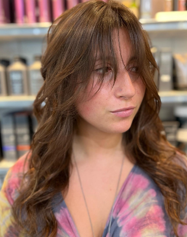 Long Shaggy Brunette With Wispy Bangs Hairstyle