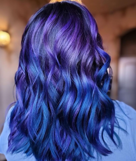 Medium Curls With Blue And Purple Hair Ideas
