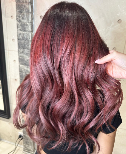 Ombre Balayage Brown Hair With Red Highlights