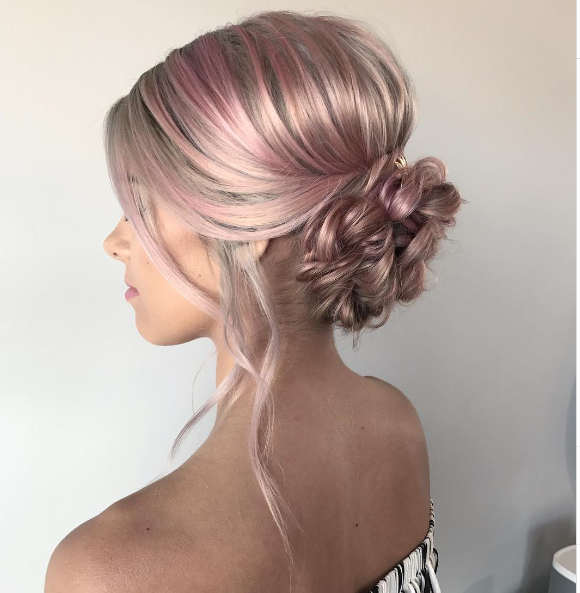 Pink Highlight With Prom Hairstyles Short Hair
