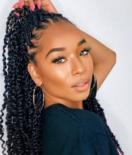Ponytail Curly Kinky Braids Hairstyle