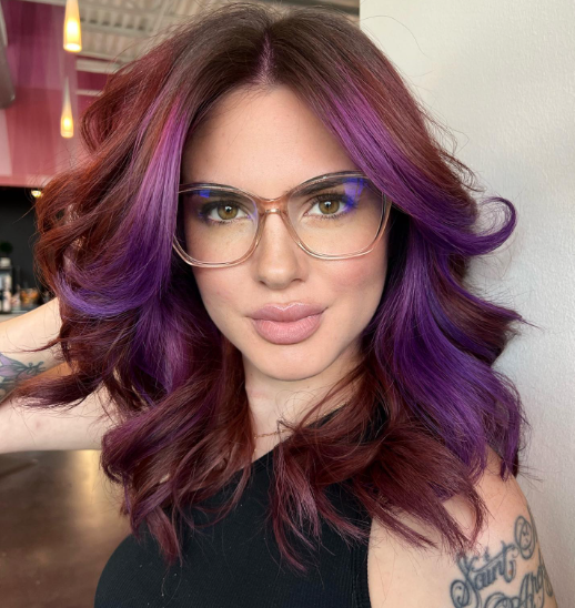 Purple And Magneta Mixed Low Maintenance Haircuts For Thick Hair