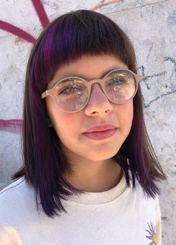 Purple Highlighted Dyed Bangs Colored Fringe