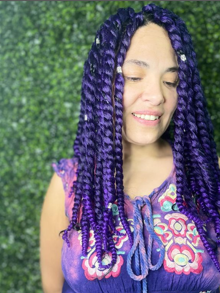 Purple Highlights Passion Twists Crochet Hairstyle
