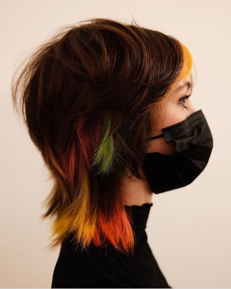 Rainbow Colored Feathered Short Hairstyles for Women