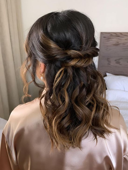 Romantic Twisted Half Up Half Down Hairstyle For Medium Hair