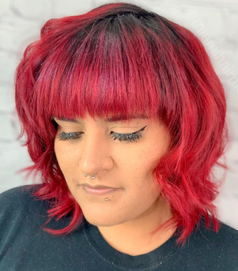 Rooty Red Glitter Hairstyle With Bangs