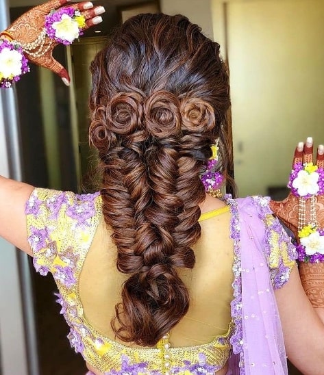 Rose Hair Braided for Hairstyle for Indian Wedding Function
