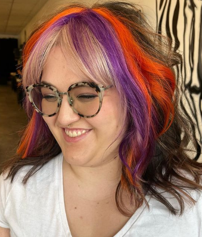 Shag Style With Multicolor Dyed Bangs Colored Fringe