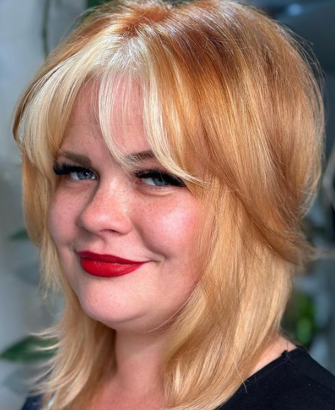 Shiny Blonde With Bangs Double Chin Hairstyle