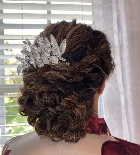 Silver Pin Bun Bride’s Wedding Hairstyles For Naturally Curly Hair