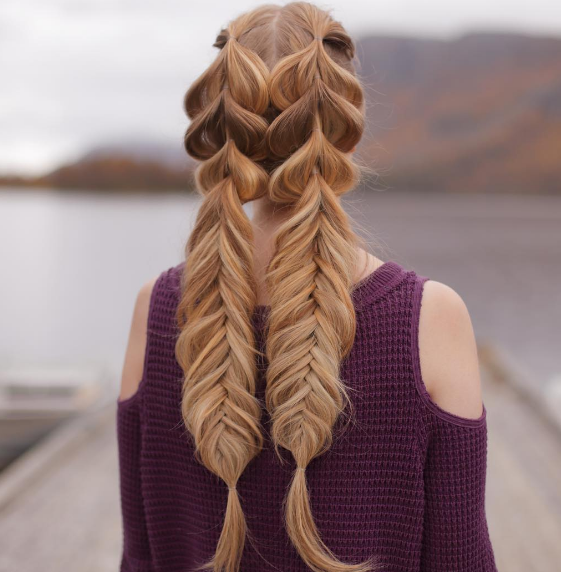 Simple Amazing Two Braids Hairstyle Ponytails