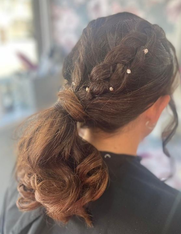 Simple Braid Pony With Pearls Hairstyle