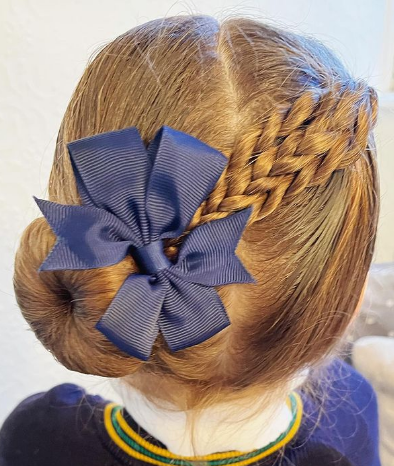 Simple braid with cute bun Cute hairstyle for girls