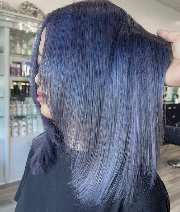 Smoke Blue Lavender Short Hairstyle For Asian Women