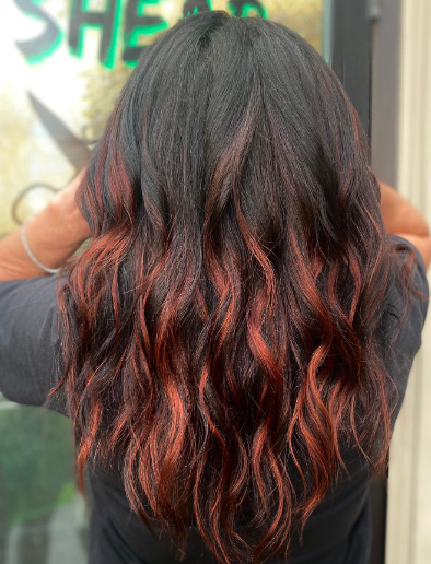 Spicy Brown Hair With Red Highlights