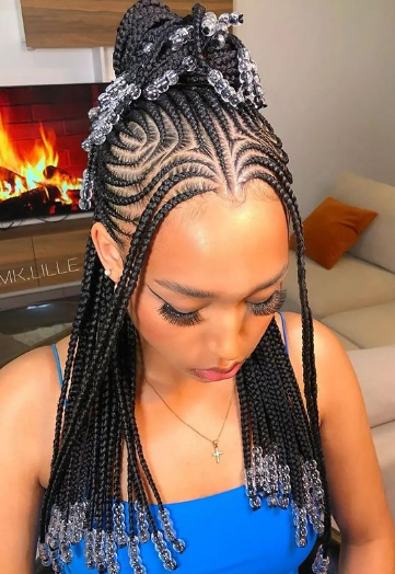 Stylish braids with beads Black Hairstyle For Medium Length Hair