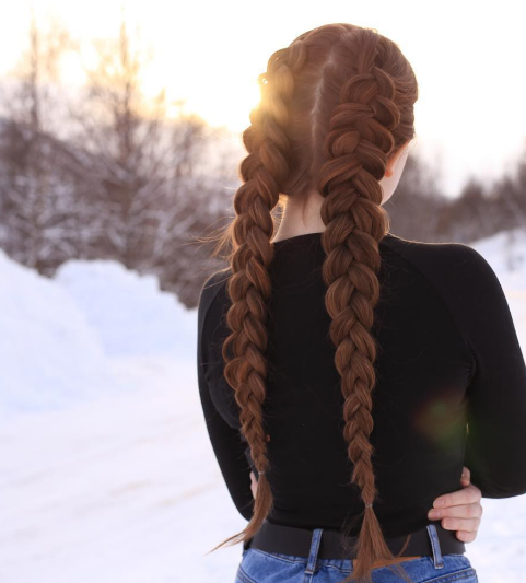 Thin Brown Two Braids Hairstyle