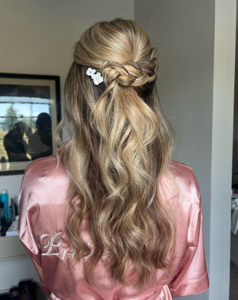 Tie With Braid Half Up Half Down Hairstyle For Curly Hair