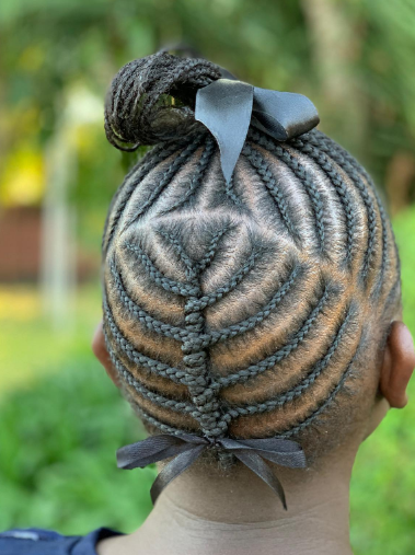 Tree-Shaped Cornrow Hairstyle For Black Kids