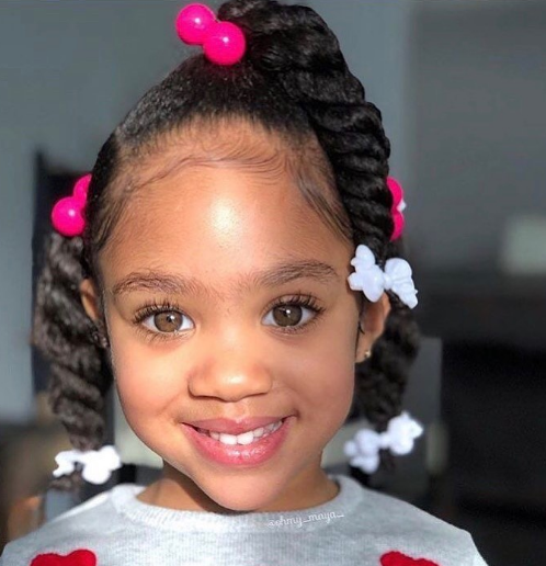Triple Twisted Ponytail Little Black Girl Hairstyle