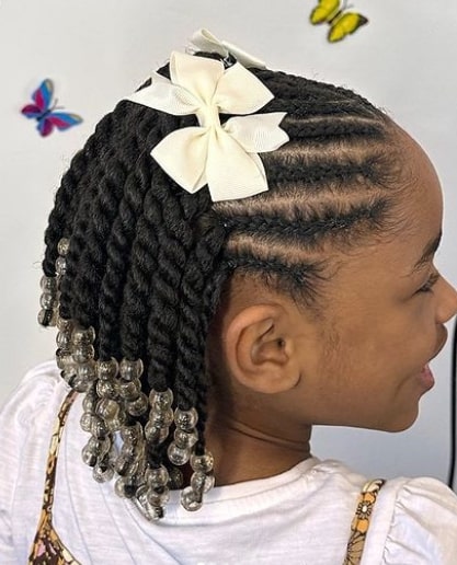Twisted Braids And Beads Hairstyle For Kids