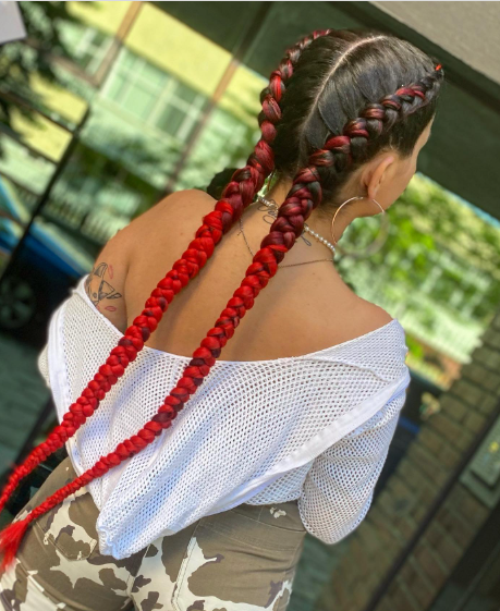 Two Side Braided Red Ombre Hair Colour 