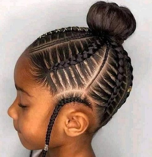 Unbraided top bun and side braids Cute hairstyle for girls