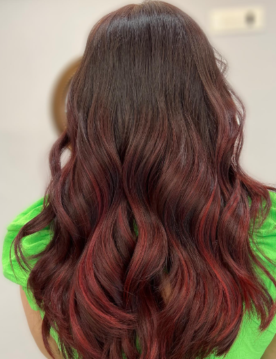 Wavy Balayage Brown Hair With Red Highlights