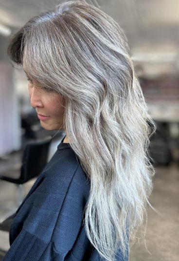 Wavy Hair With Gray And Silver Highlights