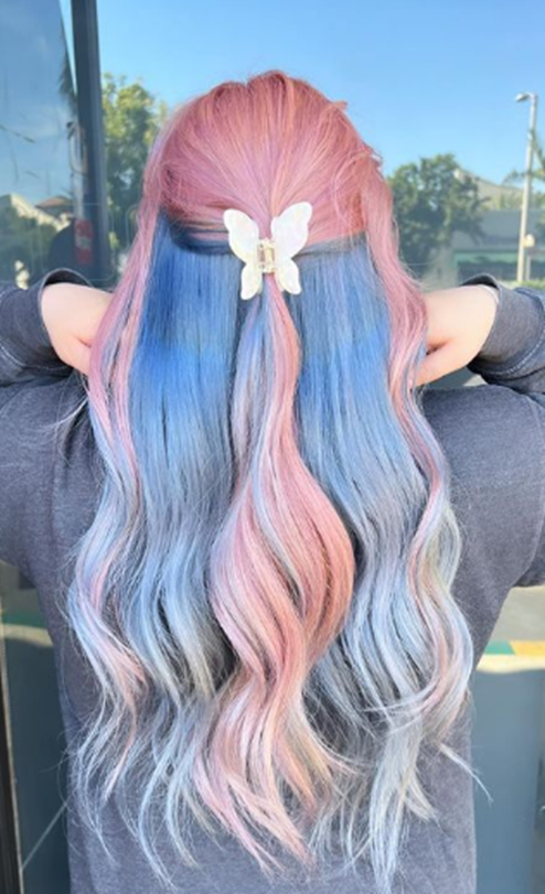 Baby Pink And Blue Underneath Hair Color Peekaboo