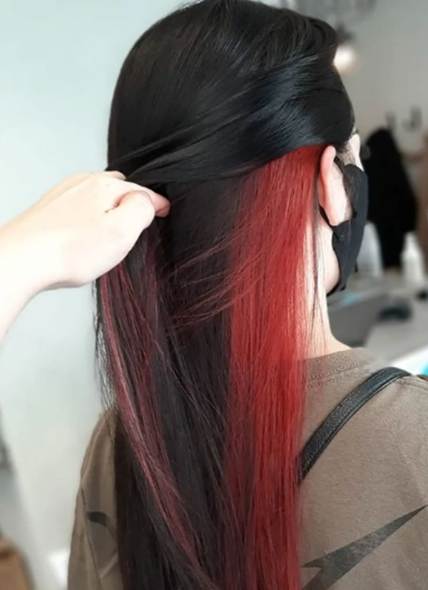 Black With Red Underneath Hair Color Peekaboo