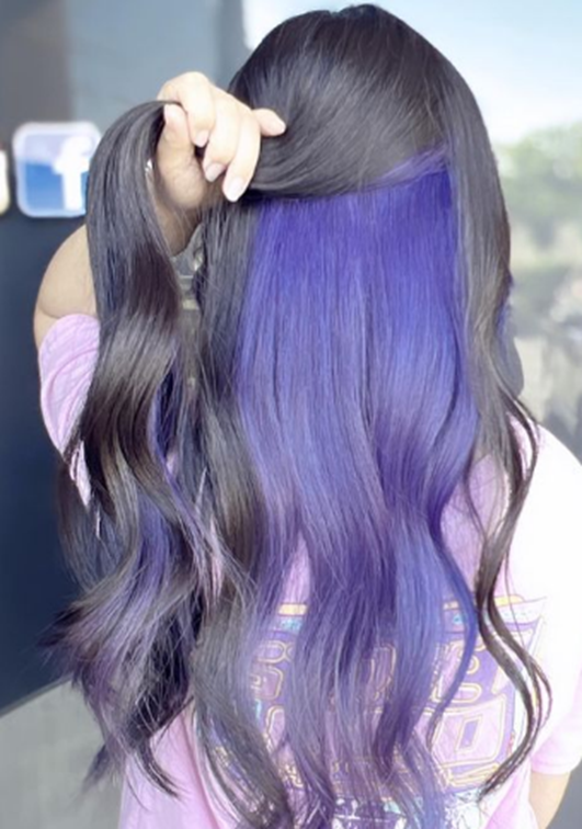 Black With Violet Underneath Hair Color Peekaboo