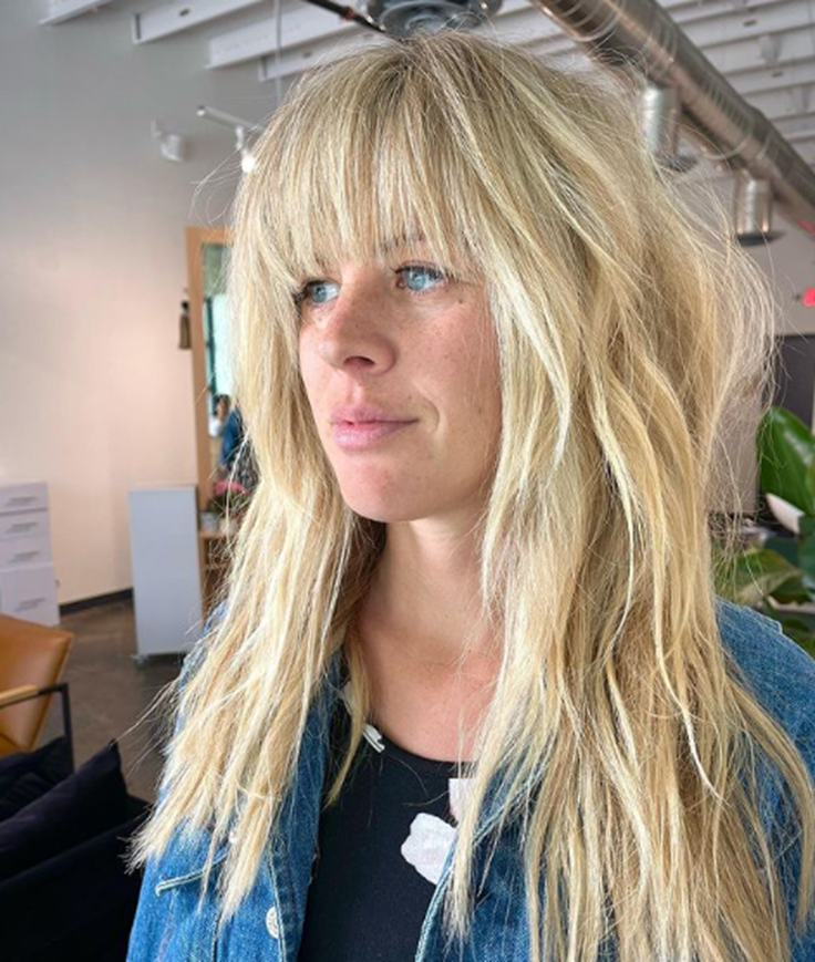 Blonde With Front Bangs And Fringe Messy Long Layered Hairstyle