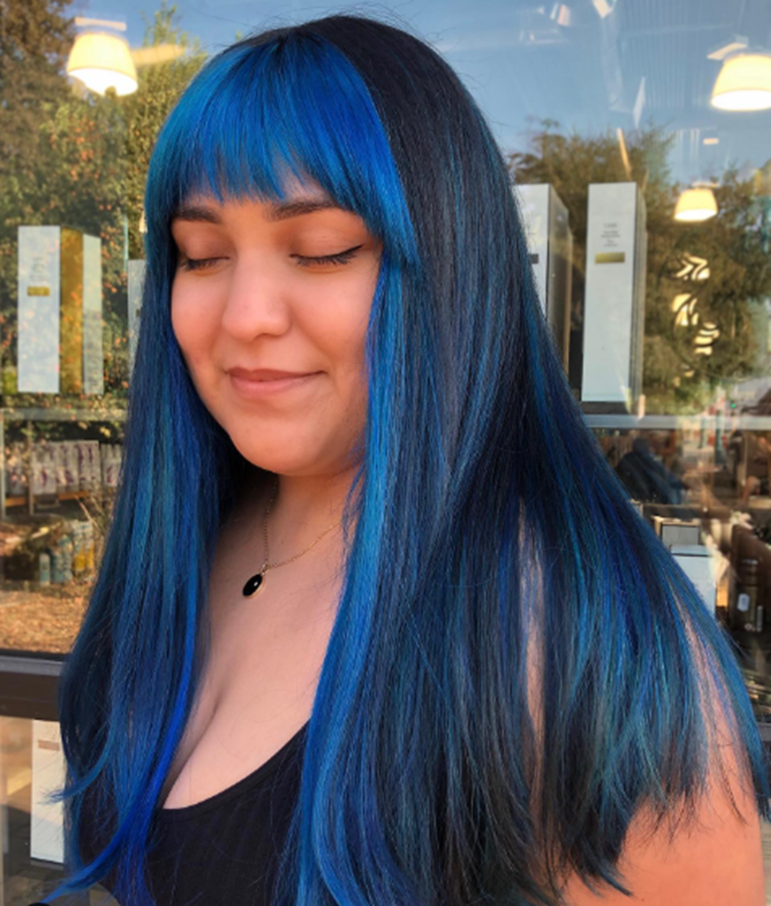 Blue Hair With Bangs Hairstyle