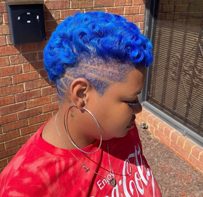 Blue Shaved Hairstyle For Black Women