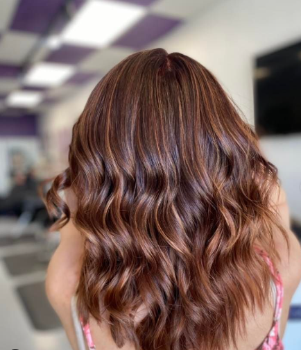 Brown Red Dark Hair With Caramel Highlights