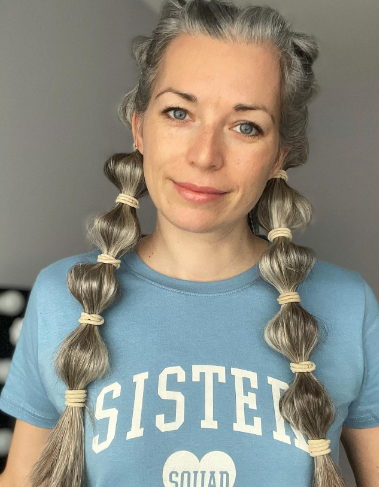 Bubble Style Long Gray Hair Hairstyle