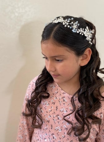 Center Part With Bride Head Band First Communion Hairstyles
