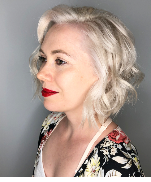 Champagne Blonde Short Hairstyle For Thick Wavy Hair