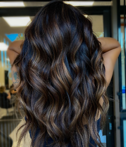 Chocolate Swirl Dark Hair With Caramel Highlights