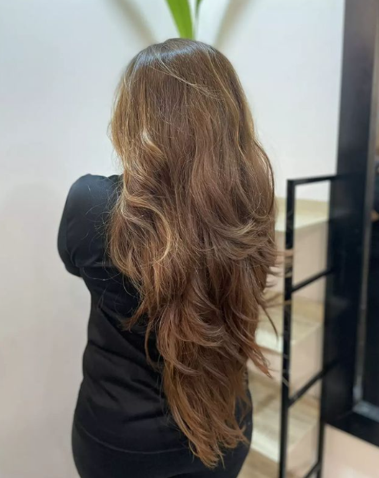 Coffee Brown Messy Long Layered Hairstyle