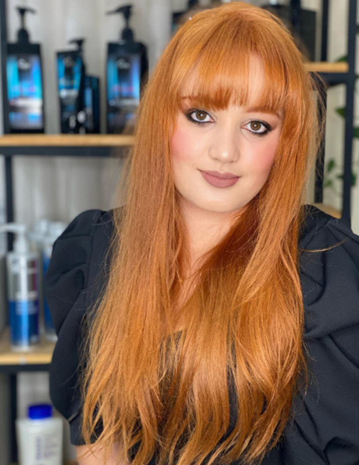 Copper Shimmer With Bangs Hairstyle
